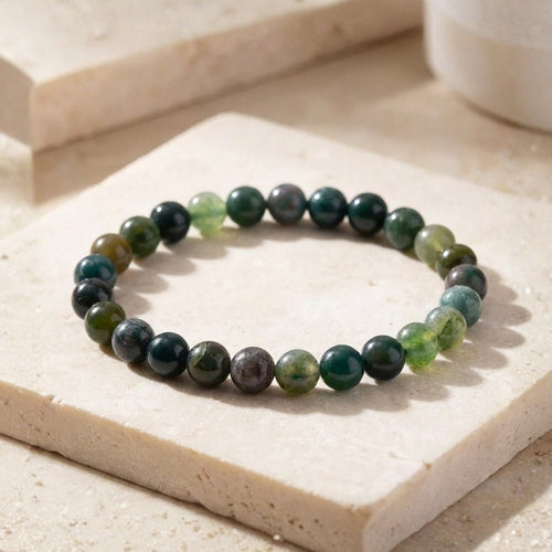 Moss Agate Bracelet Stone of Abundance, Reduces Sensitivity To Weather - plusvalueindia