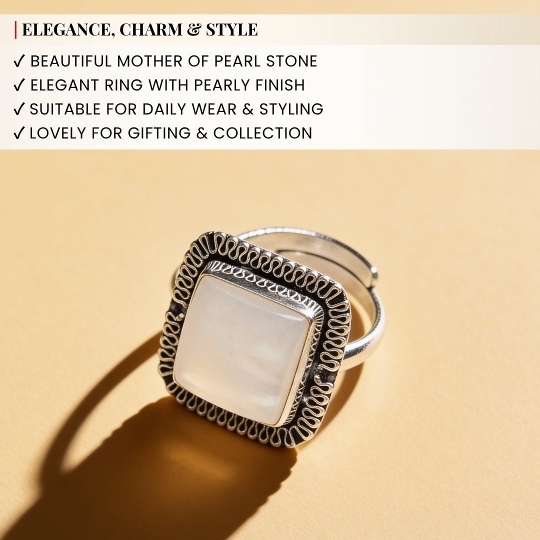 Mother Of Pearl Ring for Reiki Crystal Aura Chakra Healing Fengshui - Jewellery Gifts For Men and Women - plusvalueindia