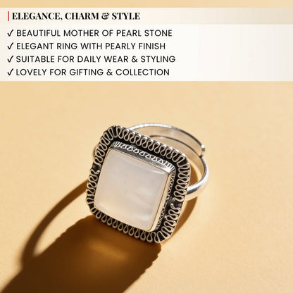 Mother Of Pearl Ring for Reiki Crystal Aura Chakra Healing Fengshui - Jewellery Gifts For Men and Women - plusvalueindia