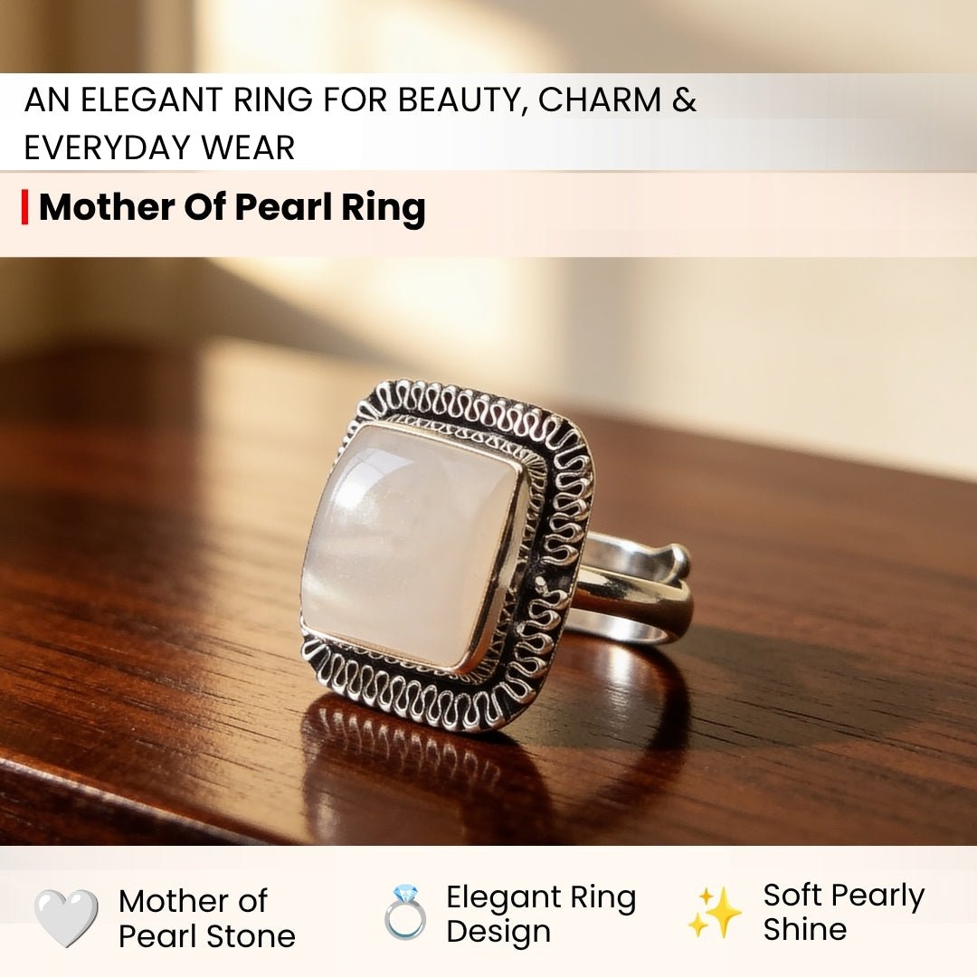 Mother Of Pearl Ring for Reiki Crystal Aura Chakra Healing Fengshui - Jewellery Gifts For Men and Women - plusvalueindia