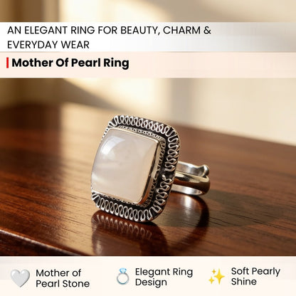 Mother Of Pearl Ring for Reiki Crystal Aura Chakra Healing Fengshui - Jewellery Gifts For Men and Women - plusvalueindia