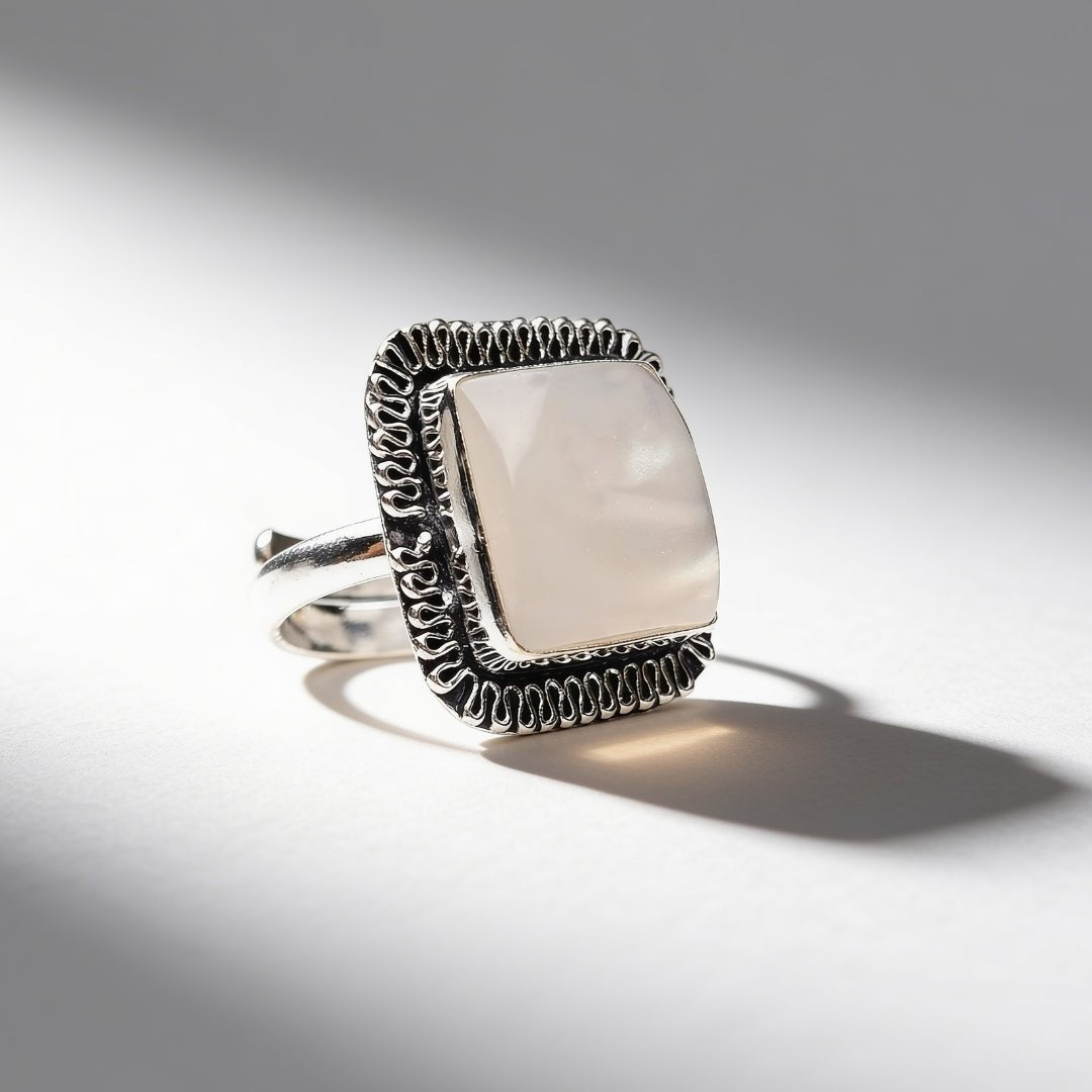Mother Of Pearl Ring for Reiki Crystal Aura Chakra Healing Fengshui - Jewellery Gifts For Men and Women - plusvalueindia