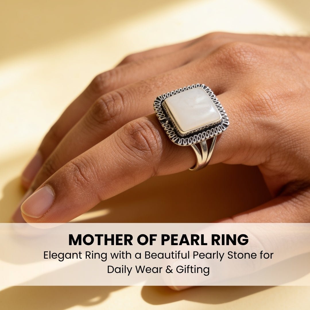 Mother Of Pearl Ring for Reiki Crystal Aura Chakra Healing Fengshui - Jewellery Gifts For Men and Women - plusvalueindia