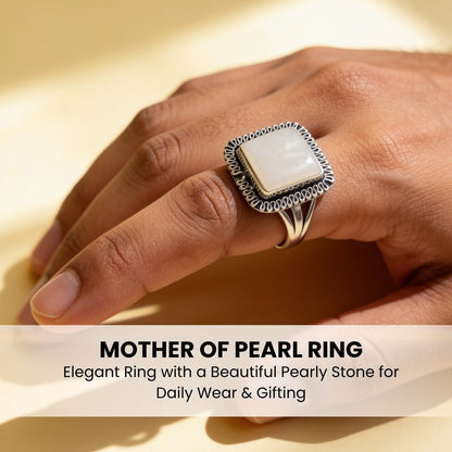 Mother Of Pearl Ring for Reiki Crystal Aura Chakra Healing Fengshui - Jewellery Gifts For Men and Women - plusvalueindia