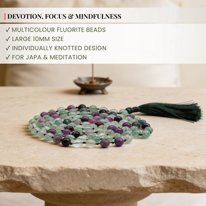Sturdy hand-knotted thread construction securing each 10 mm rainbow fluorite bead