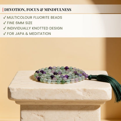 Traditional durable hand-knotted thread construction between 6 mm rainbow fluorite beads