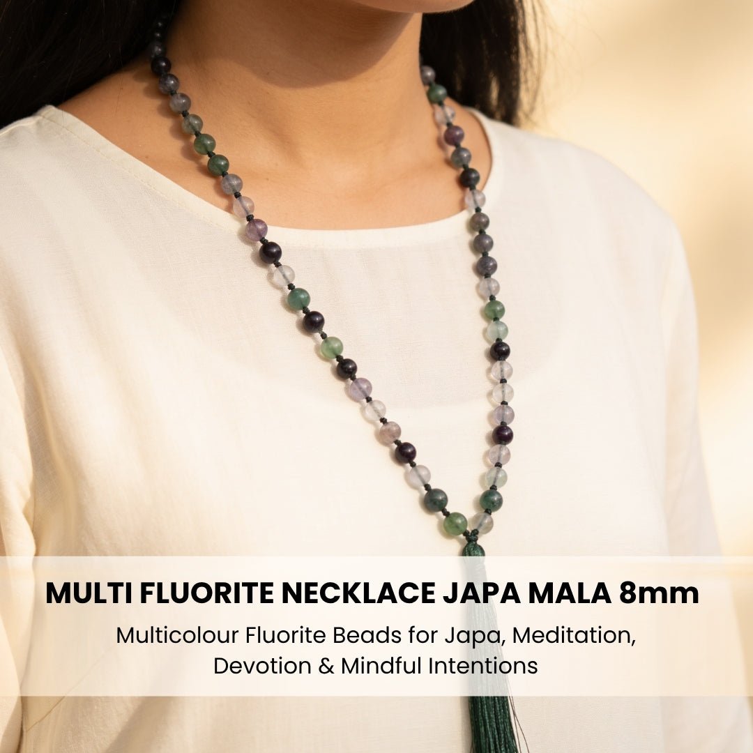 Handcrafted polished Fluorite guru bead with matching purple silky hanging tassel