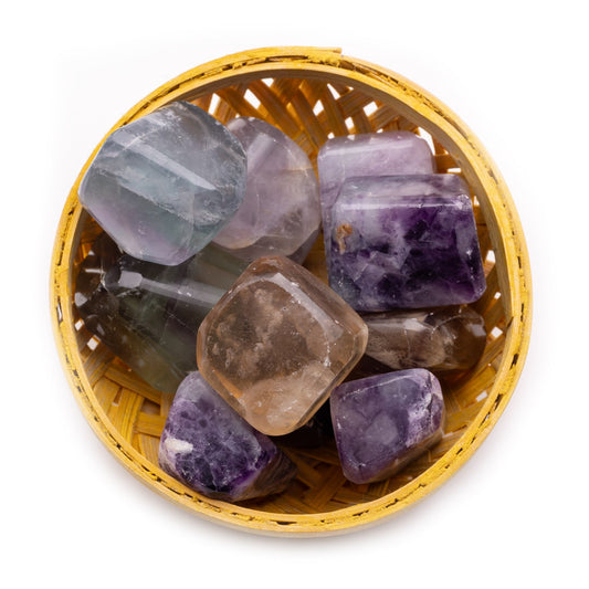 multi fluorite tumble pebble stone 200gm basket