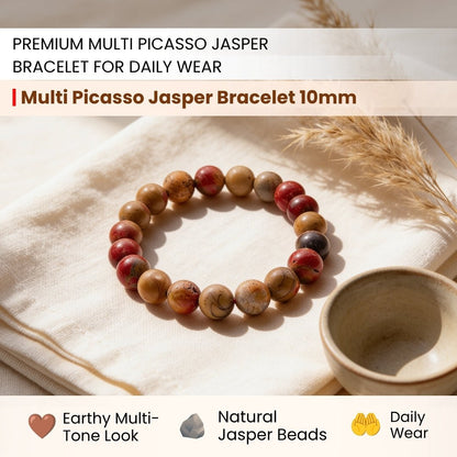 Multi Picasso Jasper Bracelet for Men Women Boys and Girls - plusvalueindia