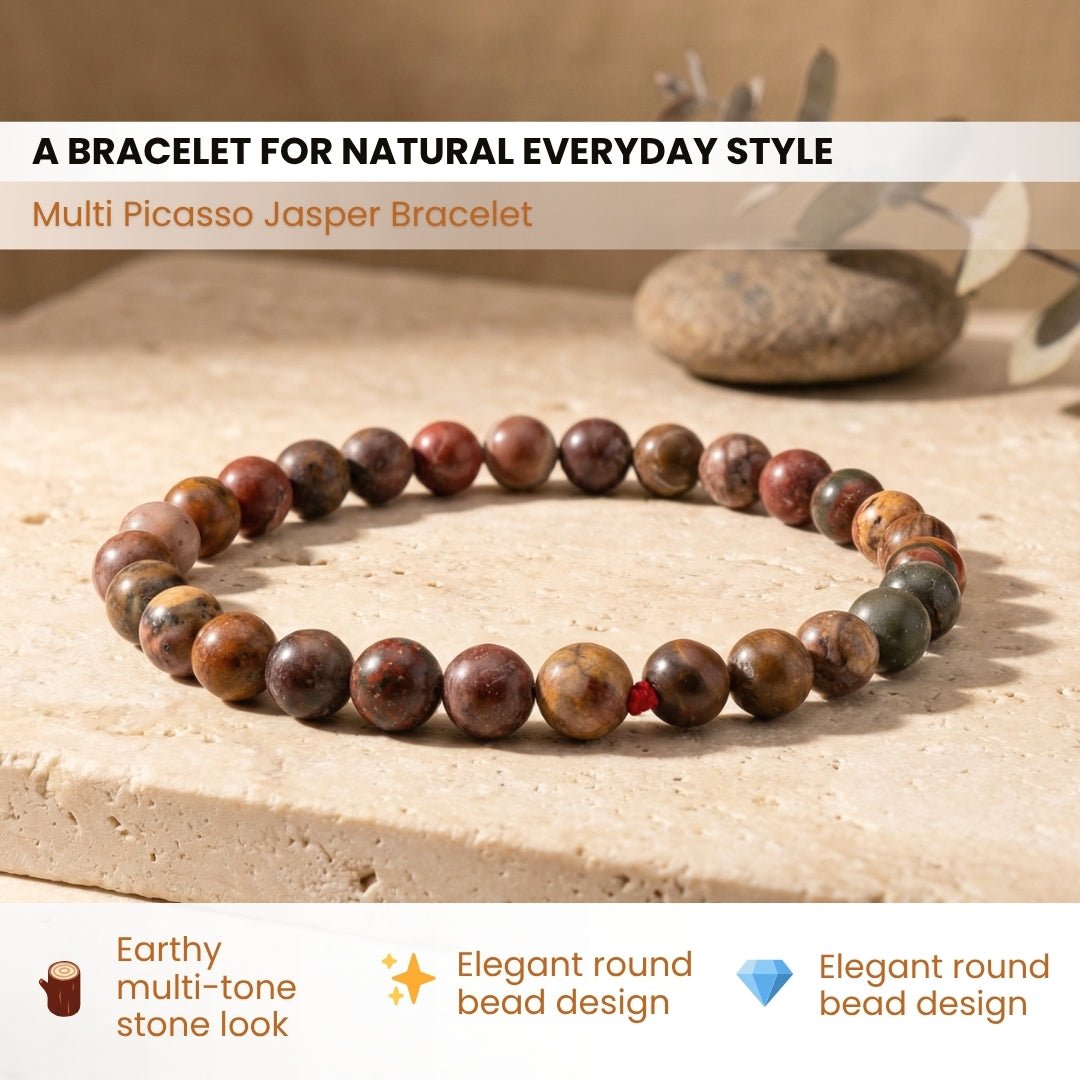 Multi Picasso Jasper Bracelet for Men Women Boys and Girls - plusvalueindia