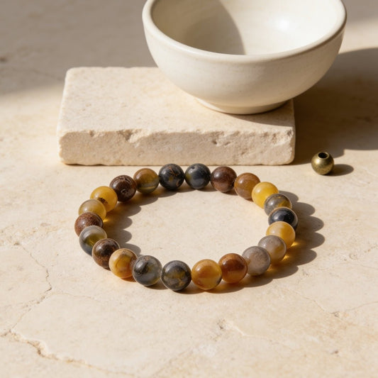 Natural Multi Pietersite 8 mm round gemstone bead stretch bracelet