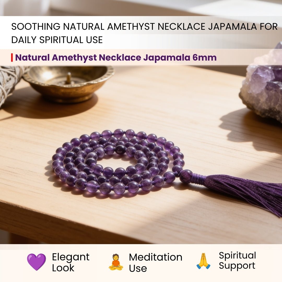 Purple Amethyst Necklace Japa Mala 108 + 1 Bead (Knotted) - plusvalueindia