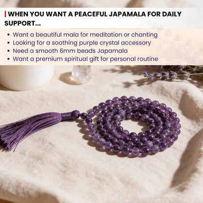 Purple Amethyst Necklace Japa Mala 108 + 1 Bead (Knotted) - plusvalueindia