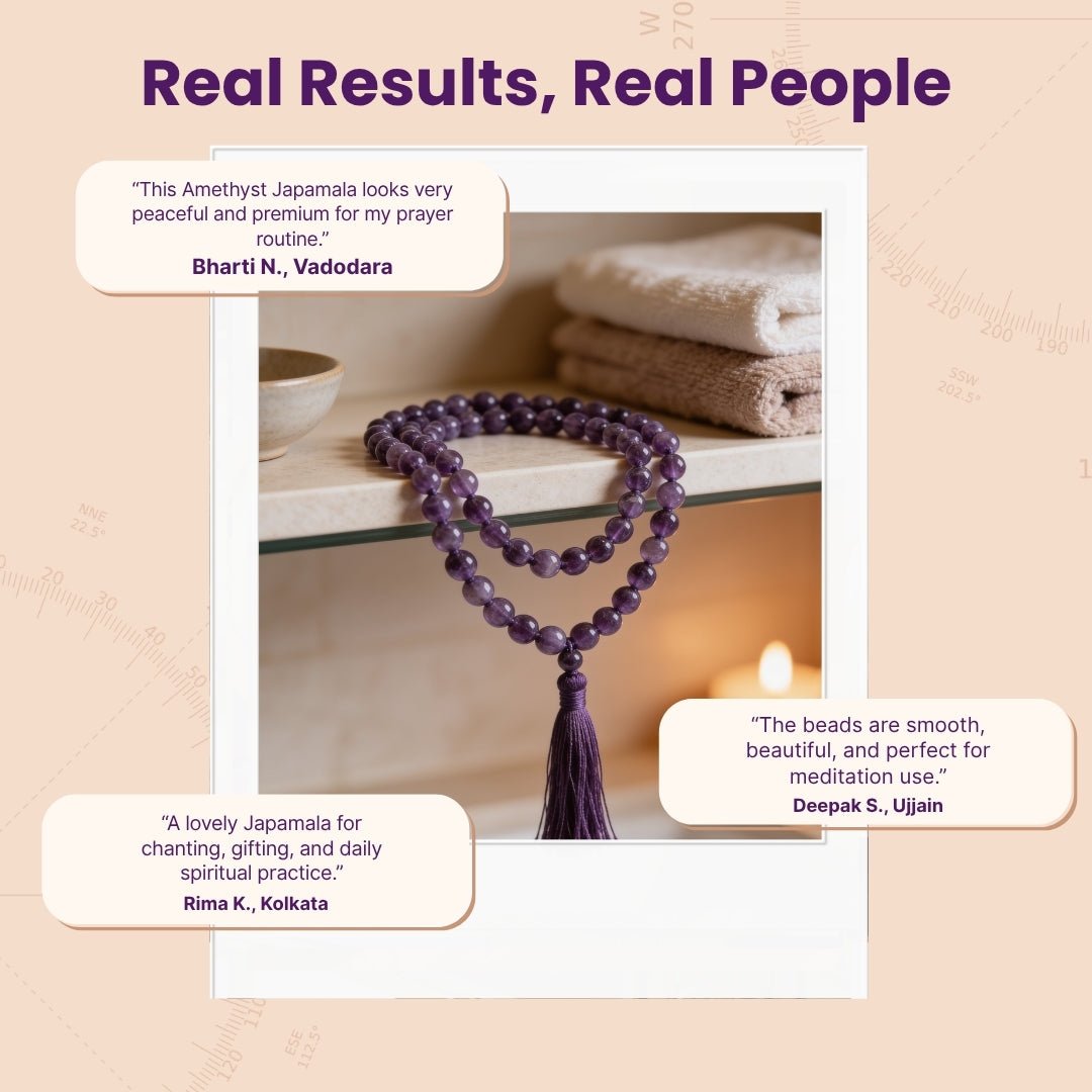 Purple Amethyst Necklace Japa Mala 108 + 1 Bead (Knotted) - plusvalueindia