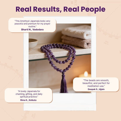 Purple Amethyst Necklace Japa Mala 108 + 1 Bead (Knotted) - plusvalueindia