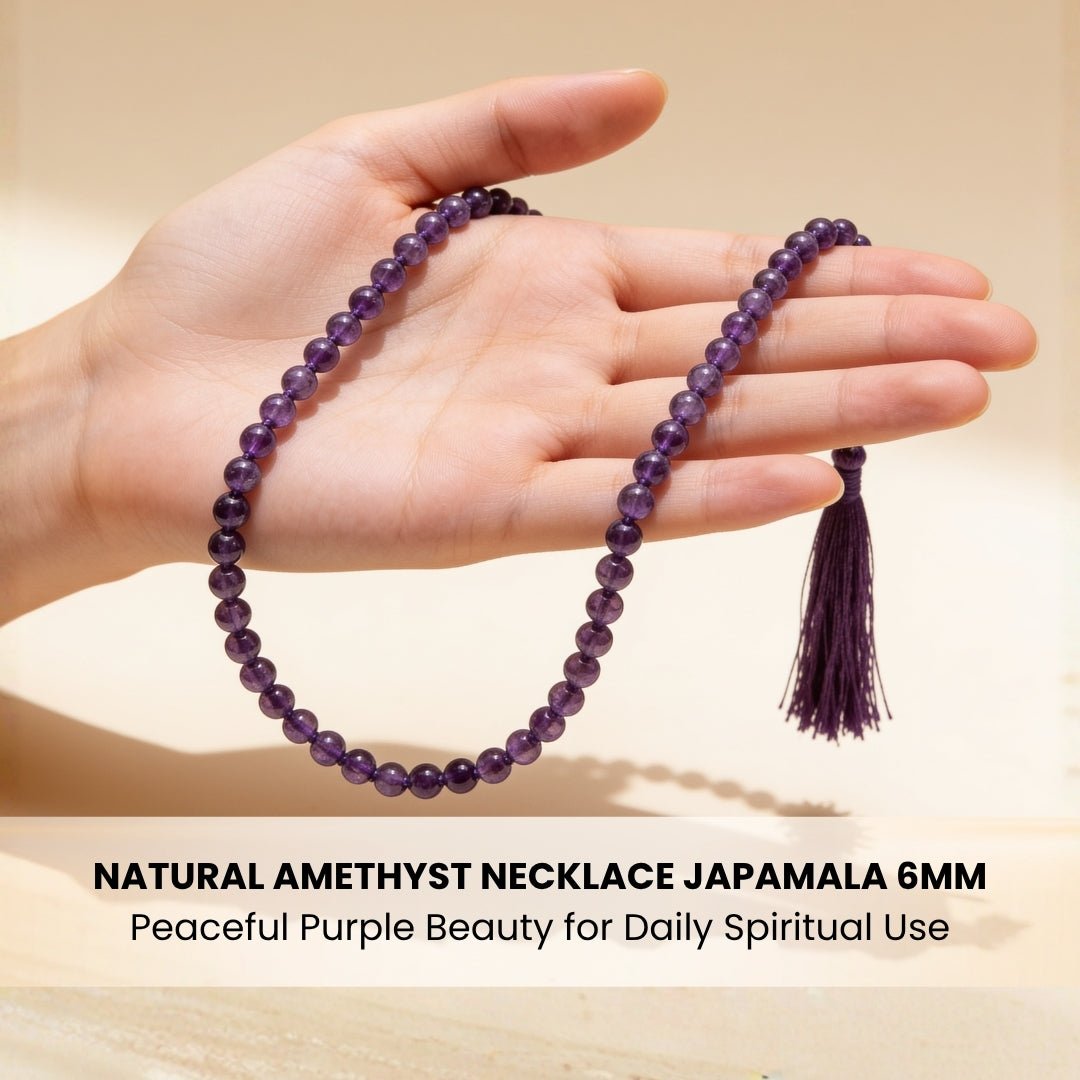 Purple Amethyst Necklace Japa Mala 108 + 1 Bead (Knotted) - plusvalueindia