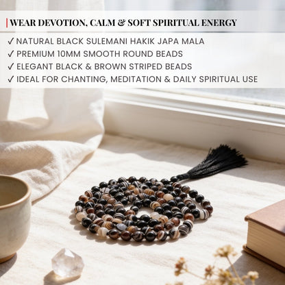 Black Sulemani Hakik Stone Crystal Necklace Japa Mala 108 + 1 Bead (Knotted) - plusvalueindia