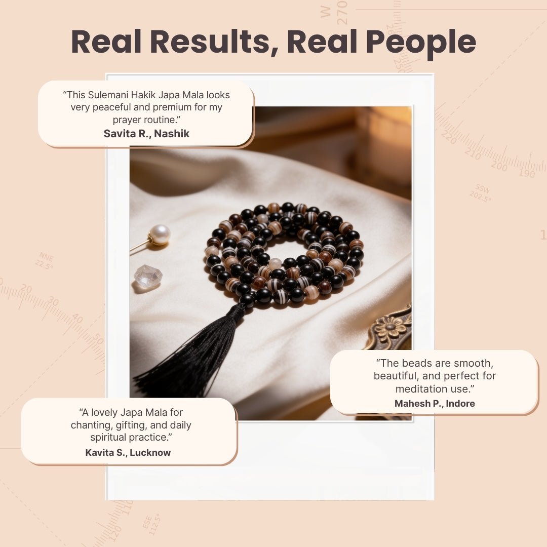 Black Sulemani Hakik Stone Crystal Necklace Japa Mala 108 + 1 Bead (Knotted) - plusvalueindia