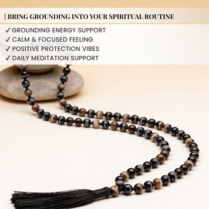 Black Sulemani Hakik Stone Crystal Necklace Japa Mala 108 + 1 Bead (Knotted) - plusvalueindia