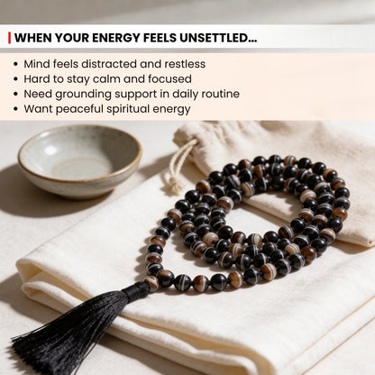 Black Sulemani Hakik Stone Crystal Necklace Japa Mala 108 + 1 Bead (Knotted) - plusvalueindia