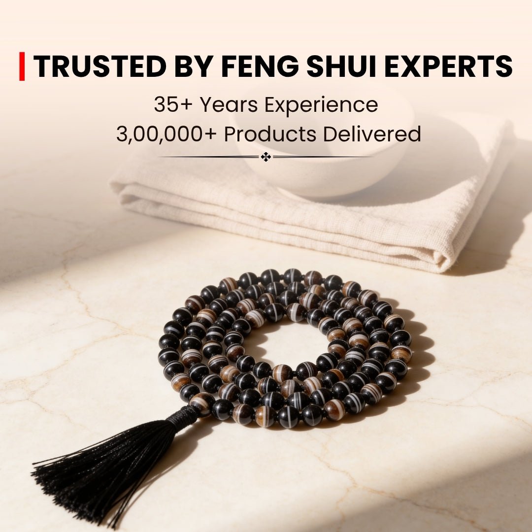 Black Sulemani Hakik Stone Crystal Necklace Japa Mala 108 + 1 Bead (Knotted) - plusvalueindia