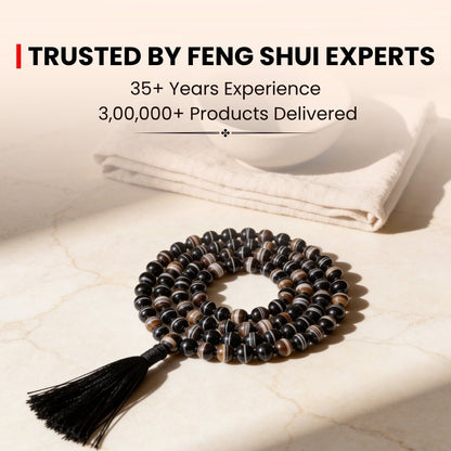 Black Sulemani Hakik Stone Crystal Necklace Japa Mala 108 + 1 Bead (Knotted) - plusvalueindia