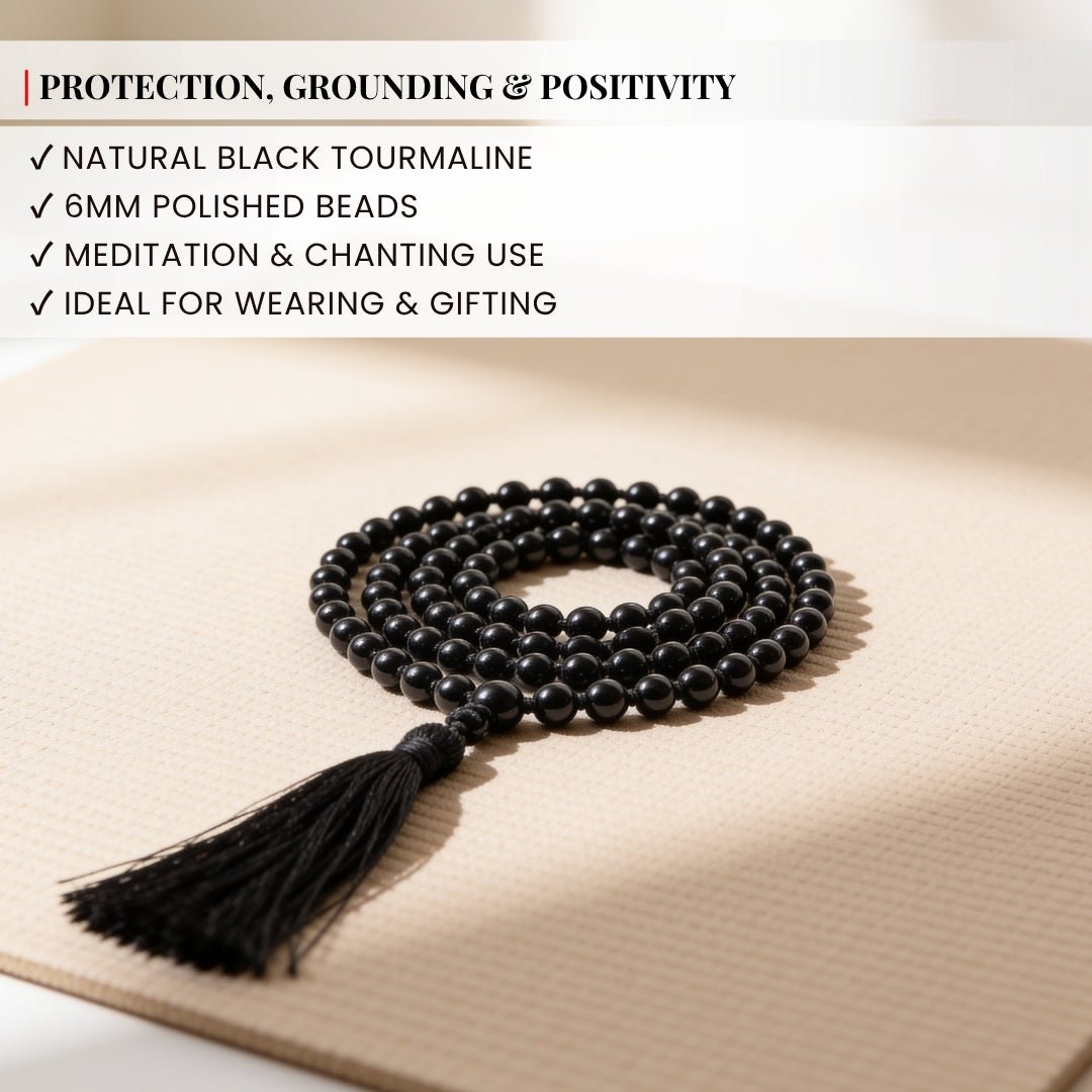 6 mm black tourmaline japa mala weighing approximately 50 gm