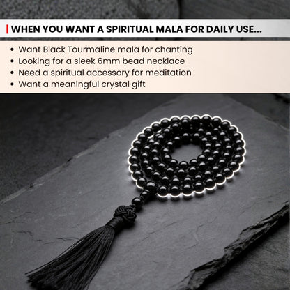 black tourmaline mala with knotted 108 plus 1 bead construction