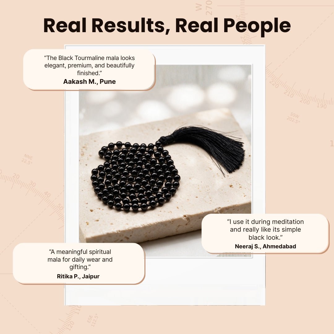 black tourmaline japa mala traditionally used for grounding during meditation