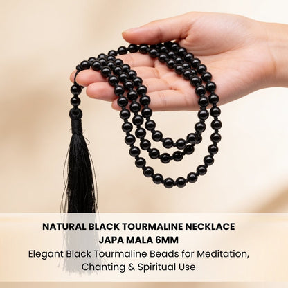 20 inch black tourmaline necklace japa mala shown at full length