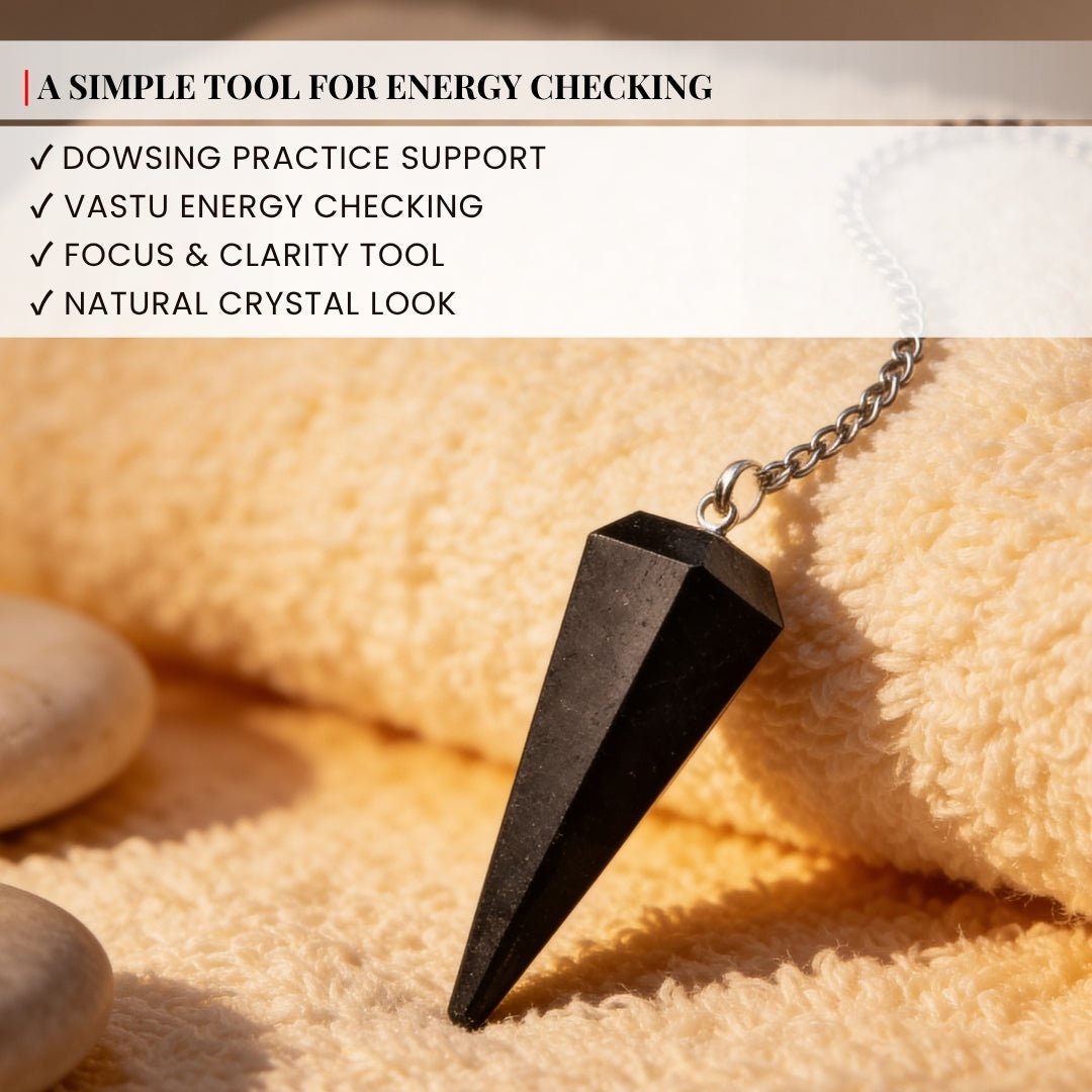 Black Tourmaline V Shape Dowsing Pendulum With Free 4 Dowsing Charts & Jute Bag - plusvalueindia