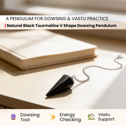 Black Tourmaline V Shape Dowsing Pendulum With Free 4 Dowsing Charts & Jute Bag - plusvalueindia