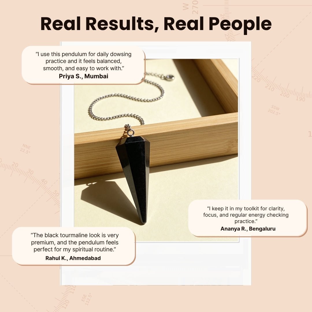 Black Tourmaline V Shape Dowsing Pendulum With Free 4 Dowsing Charts & Jute Bag - plusvalueindia