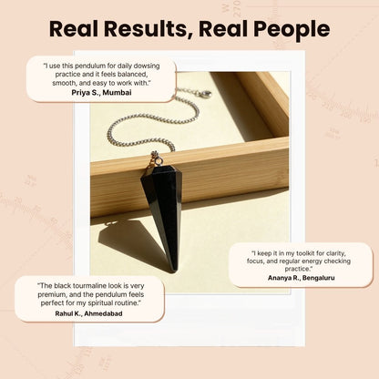 Black Tourmaline V Shape Dowsing Pendulum With Free 4 Dowsing Charts & Jute Bag - plusvalueindia