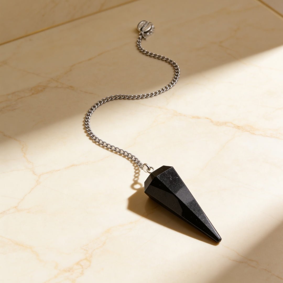Black Tourmaline V Shape Dowsing Pendulum With Free 4 Dowsing Charts & Jute Bag - plusvalueindia