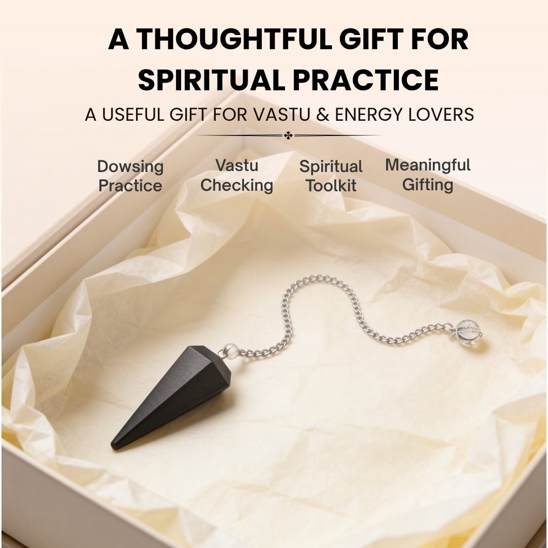 Black Tourmaline V Shape Dowsing Pendulum With Free 4 Dowsing Charts & Jute Bag - plusvalueindia