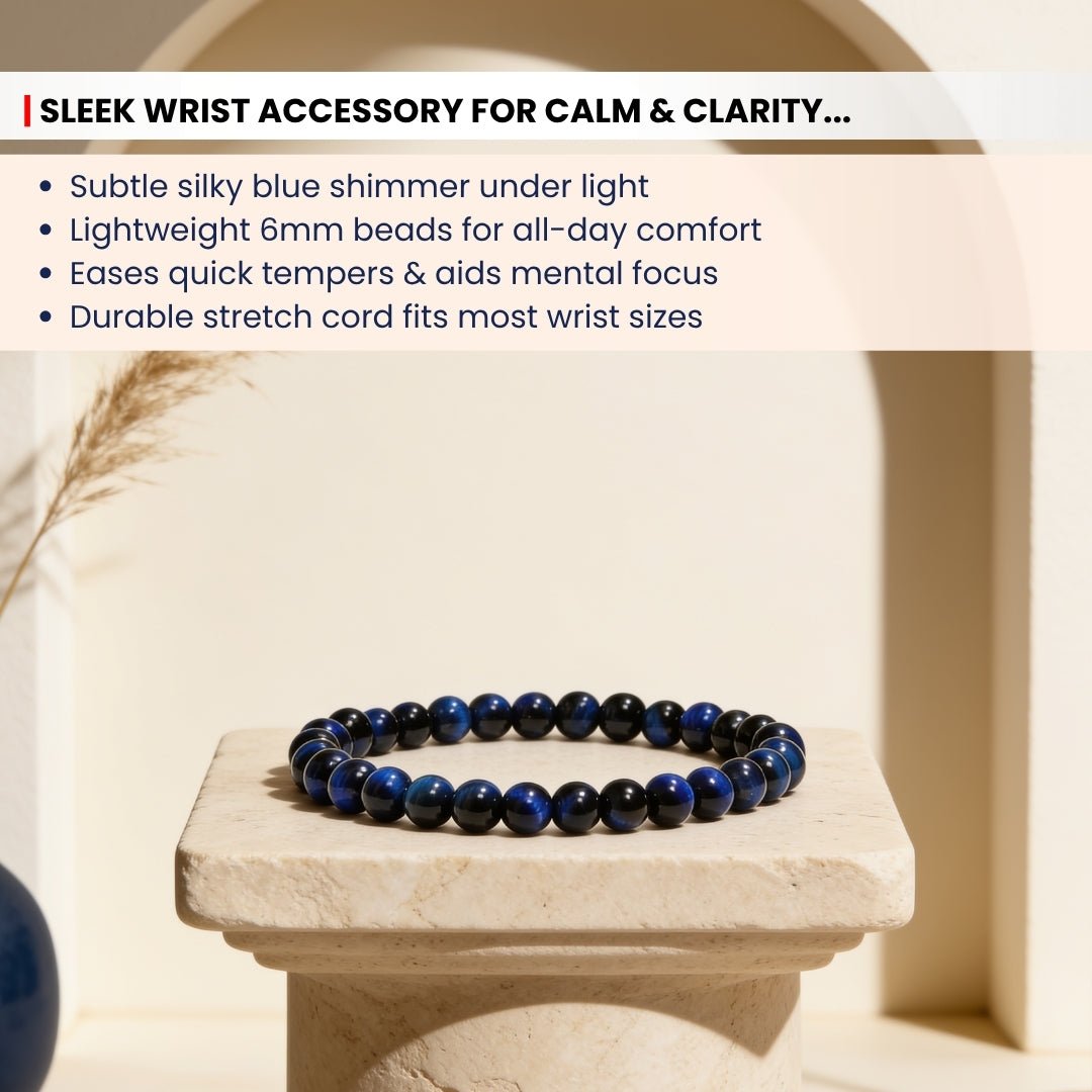Scale measurement graphic showing 6mm bead diameter, 7-inch to 7.5-inch inner circumference, and elastic stretch fit against a measurement grid