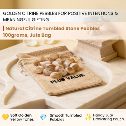 Close-up of smooth polished natural Citrine tumbled pebbles showing warm golden-yellow hues and translucent crystal clarity