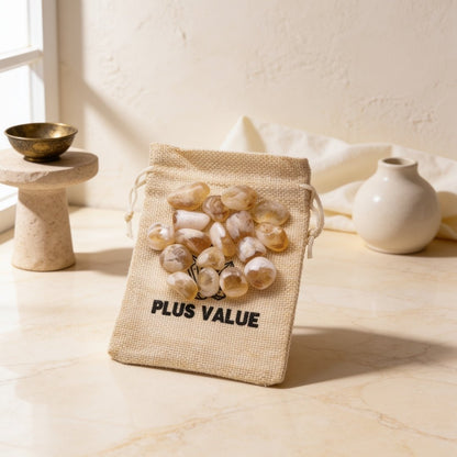 Natural Citrine tumbled stone pebbles 100 grams set in eco-friendly burlap jute drawstring bag