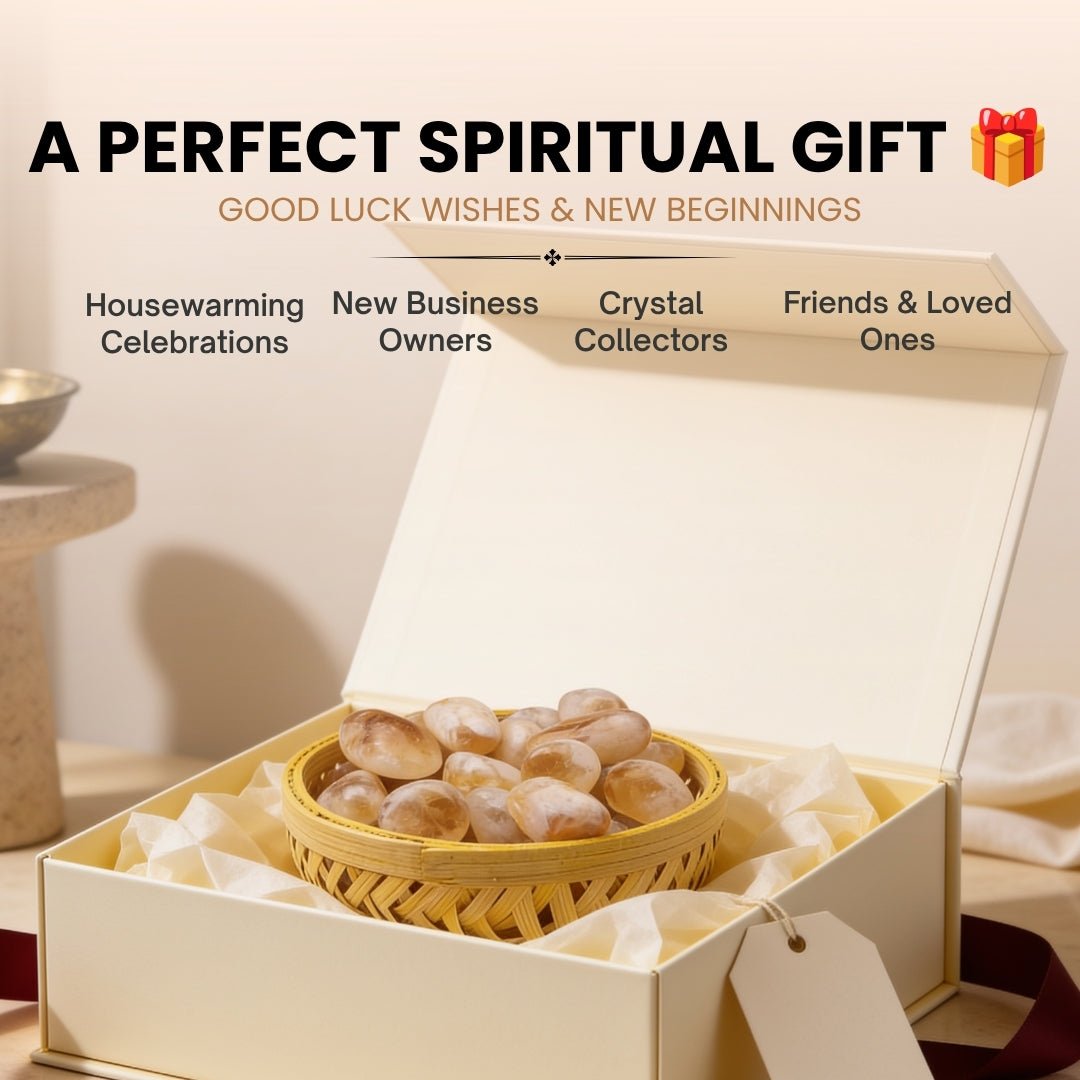 Two-hand scoop of smooth polished golden Citrine crystals showing tactile volume and finish