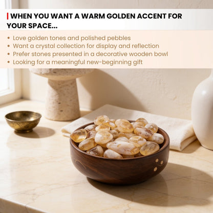 Hand-carved natural wooden display bowl featuring smooth rim and rich wood grain texture holding crystal stones
