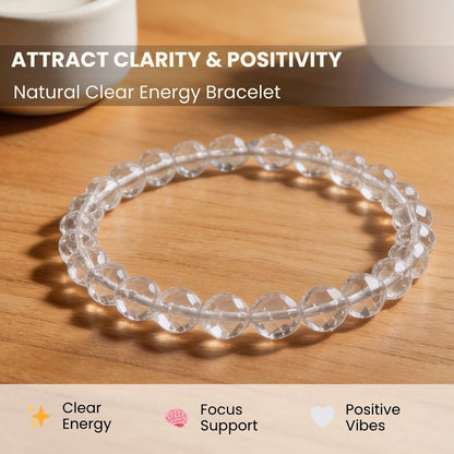 Natural Clear Crystal Quartz Bracelet Diamond Cut for Wealth, Health & Prosperity For Men & Women - plusvalueindia