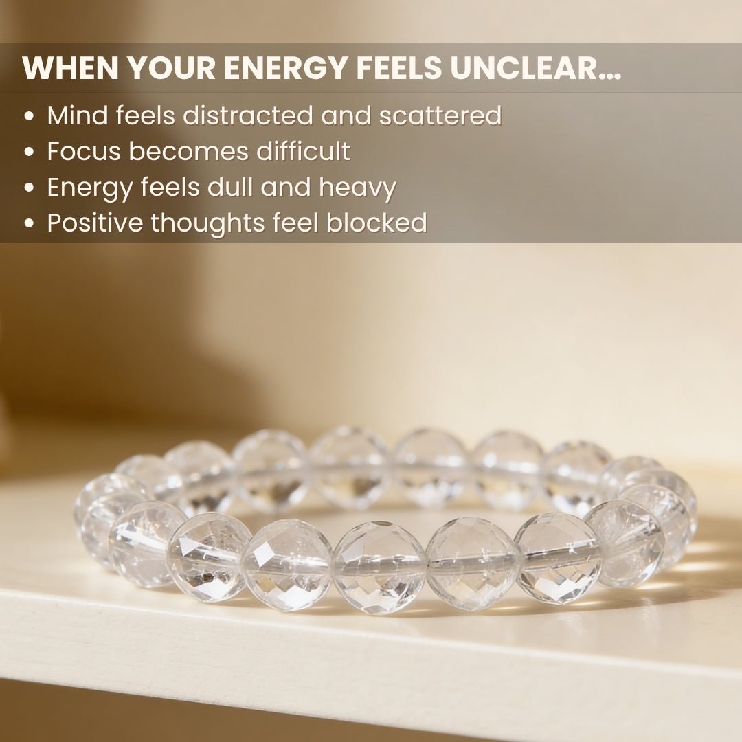 Natural Clear Crystal Quartz Bracelet Diamond Cut for Wealth, Health & Prosperity For Men & Women - plusvalueindia