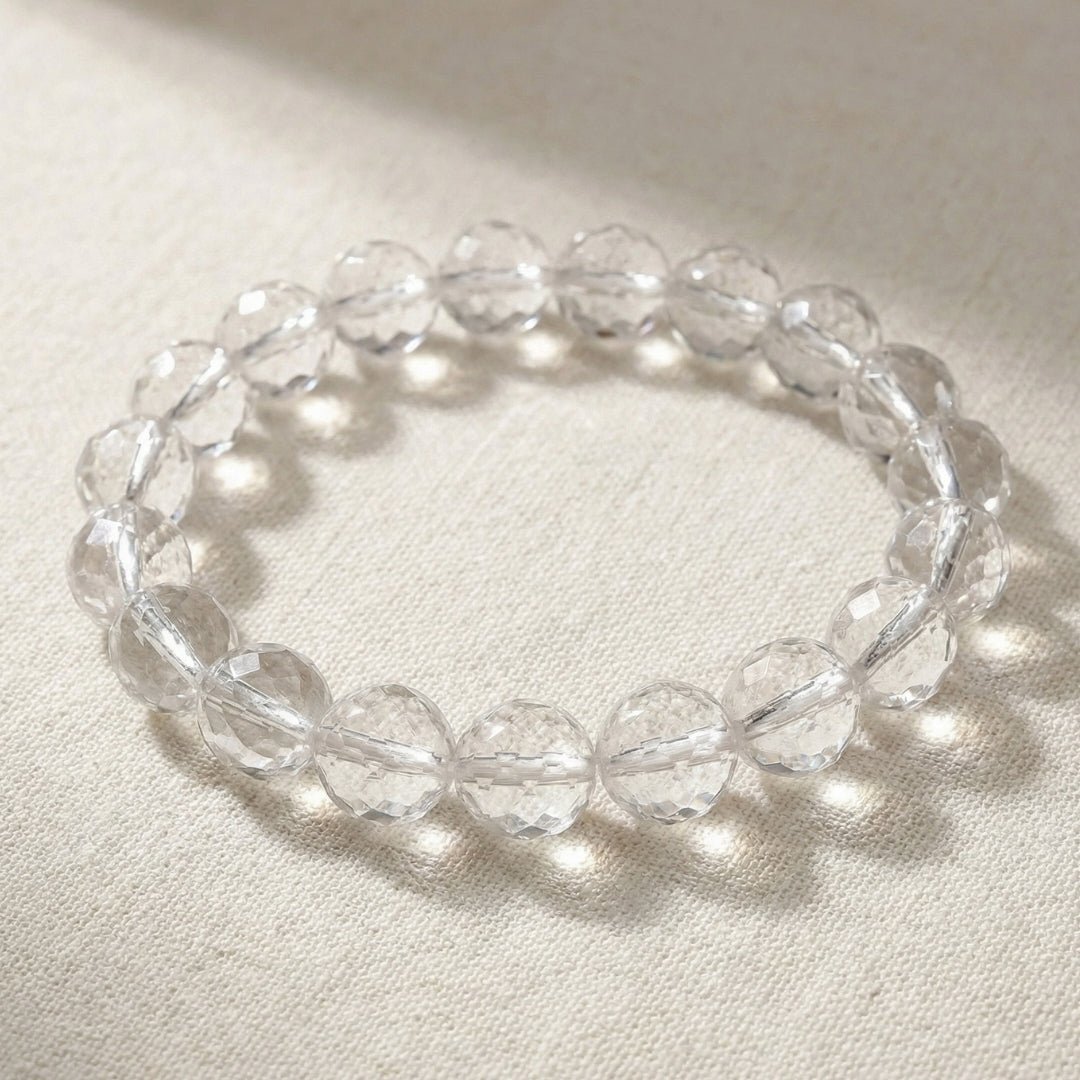 Natural Clear Crystal Quartz Bracelet Diamond Cut for Wealth, Health & Prosperity For Men & Women - plusvalueindia