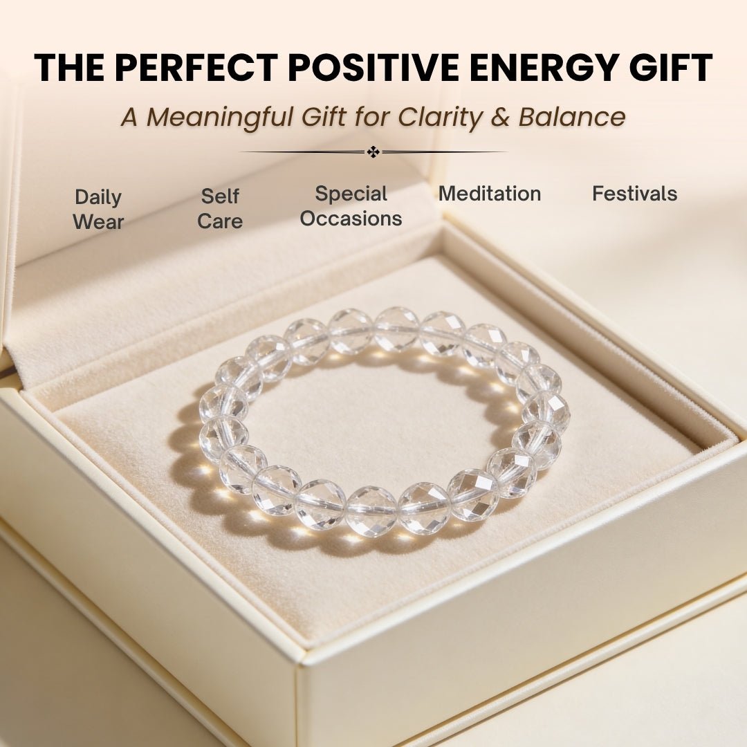 Natural Clear Crystal Quartz Bracelet Diamond Cut for Wealth, Health & Prosperity For Men & Women - plusvalueindia