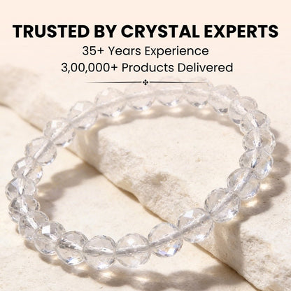 Natural Clear Crystal Quartz Bracelet Diamond Cut for Wealth, Health & Prosperity For Men & Women - plusvalueindia