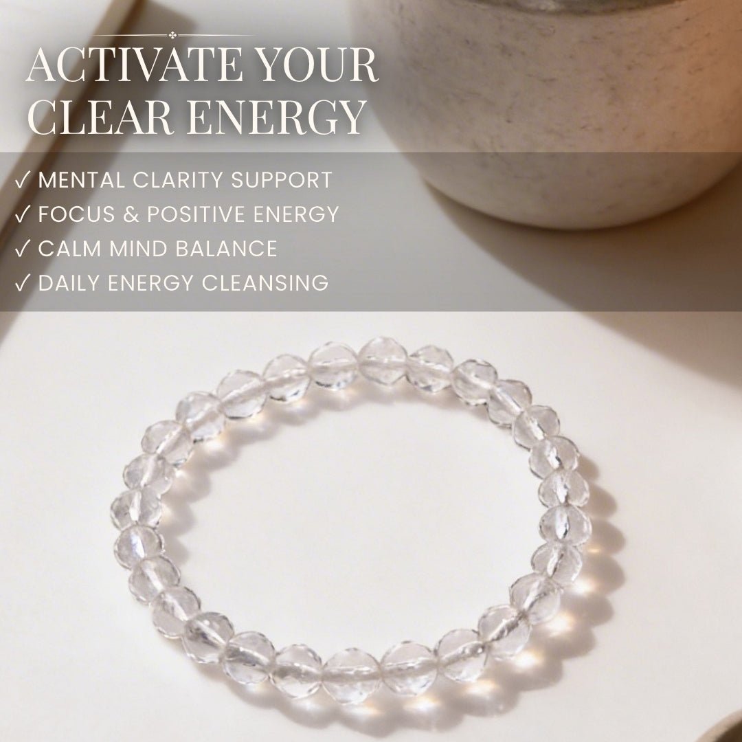 Natural Clear Crystal Quartz Bracelet Diamond Cut for Wealth, Health & Prosperity For Men & Women - plusvalueindia