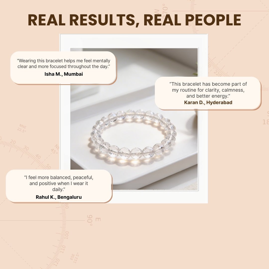 Natural Clear Crystal Quartz Bracelet Diamond Cut for Wealth, Health & Prosperity For Men & Women - plusvalueindia