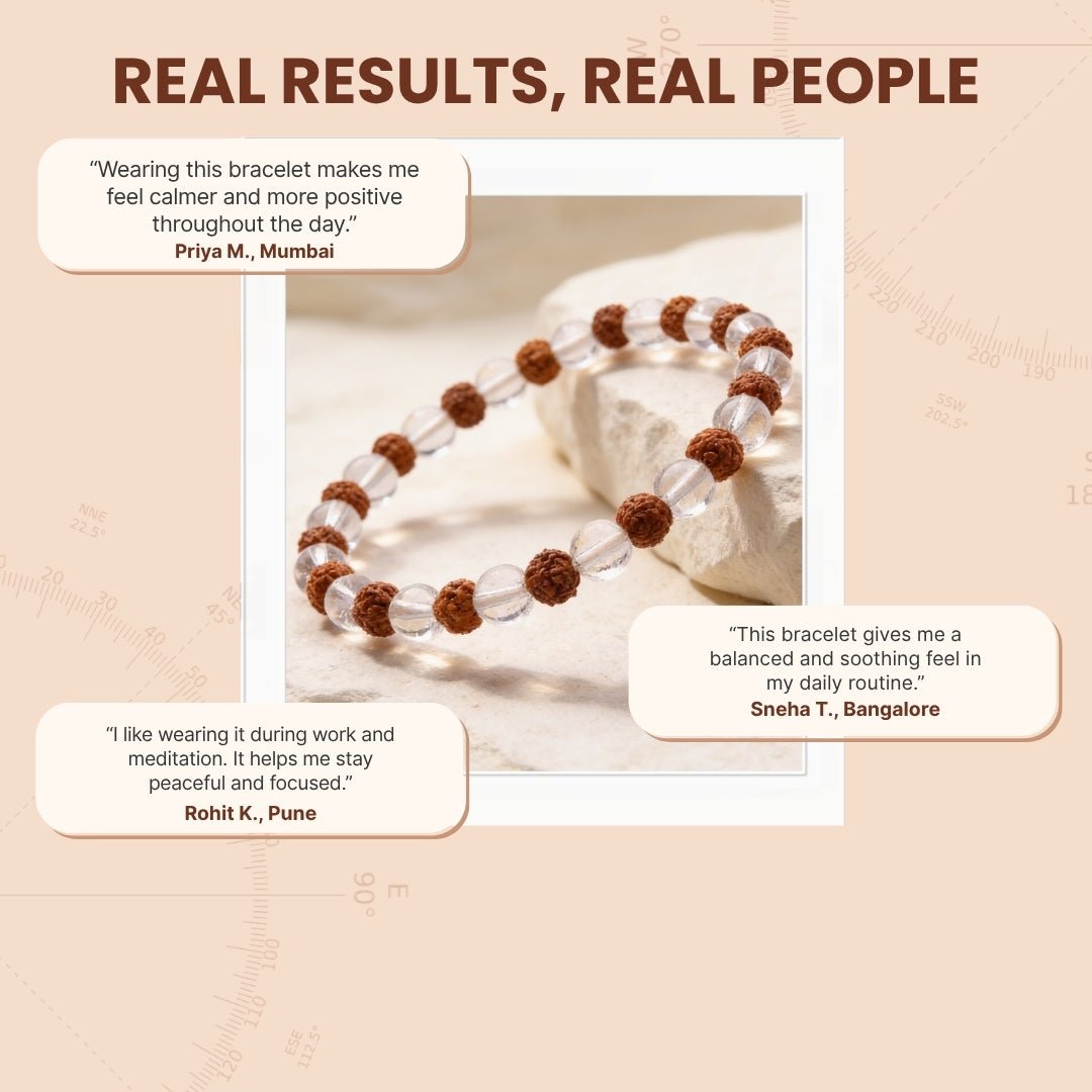 Natural Clear Crystal Quartz & Rudraksha Beads Bracelet - plusvalueindia