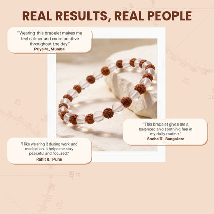 Natural Clear Crystal Quartz & Rudraksha Beads Bracelet - plusvalueindia